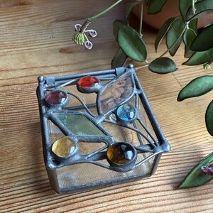 Vintage Stained Glass Trinket Box